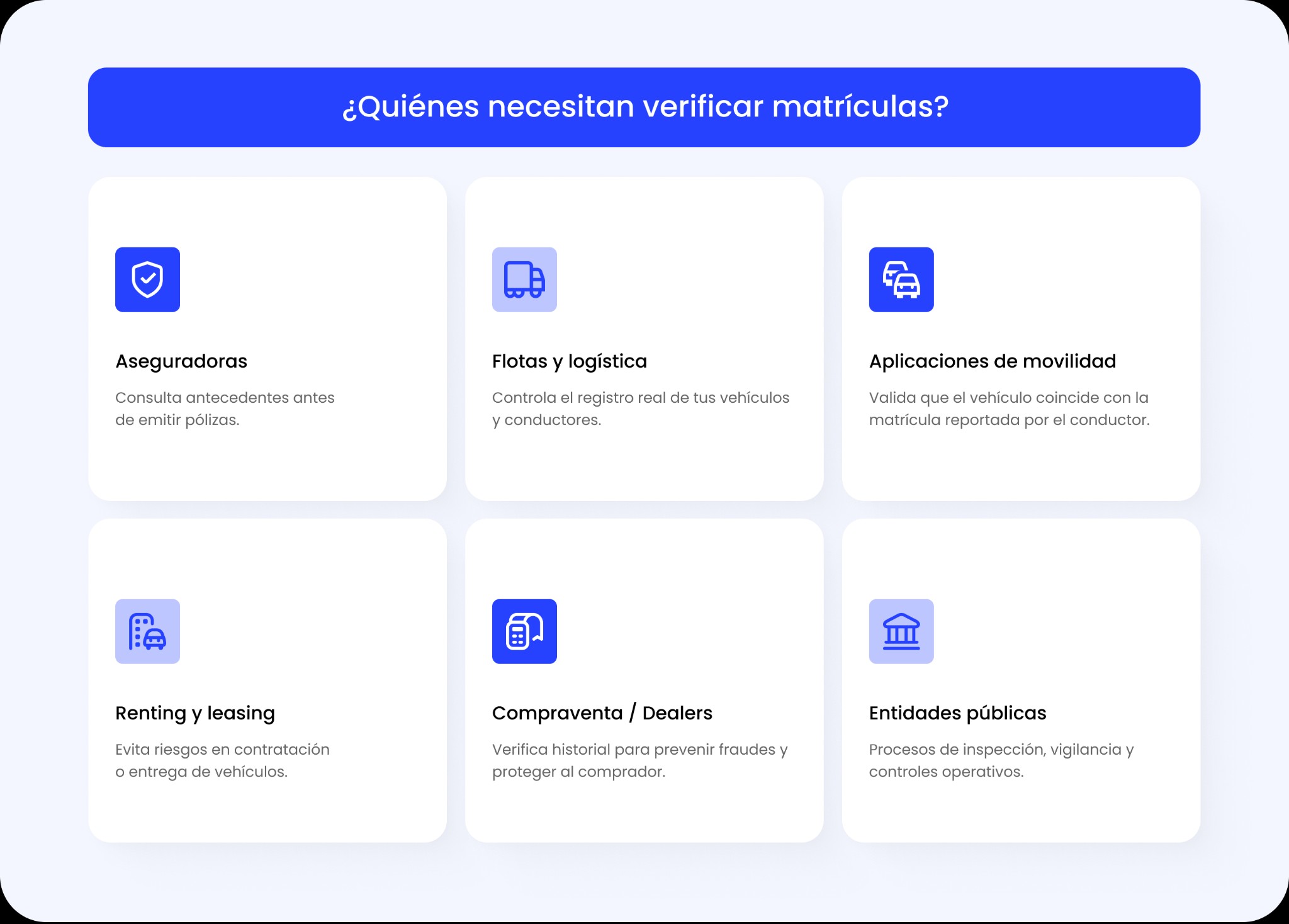 Casos de uso para verificación de matrículas: aseguradoras, logística, movilidad, concesionarios, alquiler de vehículos y autoridades gubernamentales